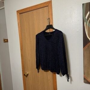 Worthington Small Metallic Purple Long Sleeve V-Neck Knit Top - EUC